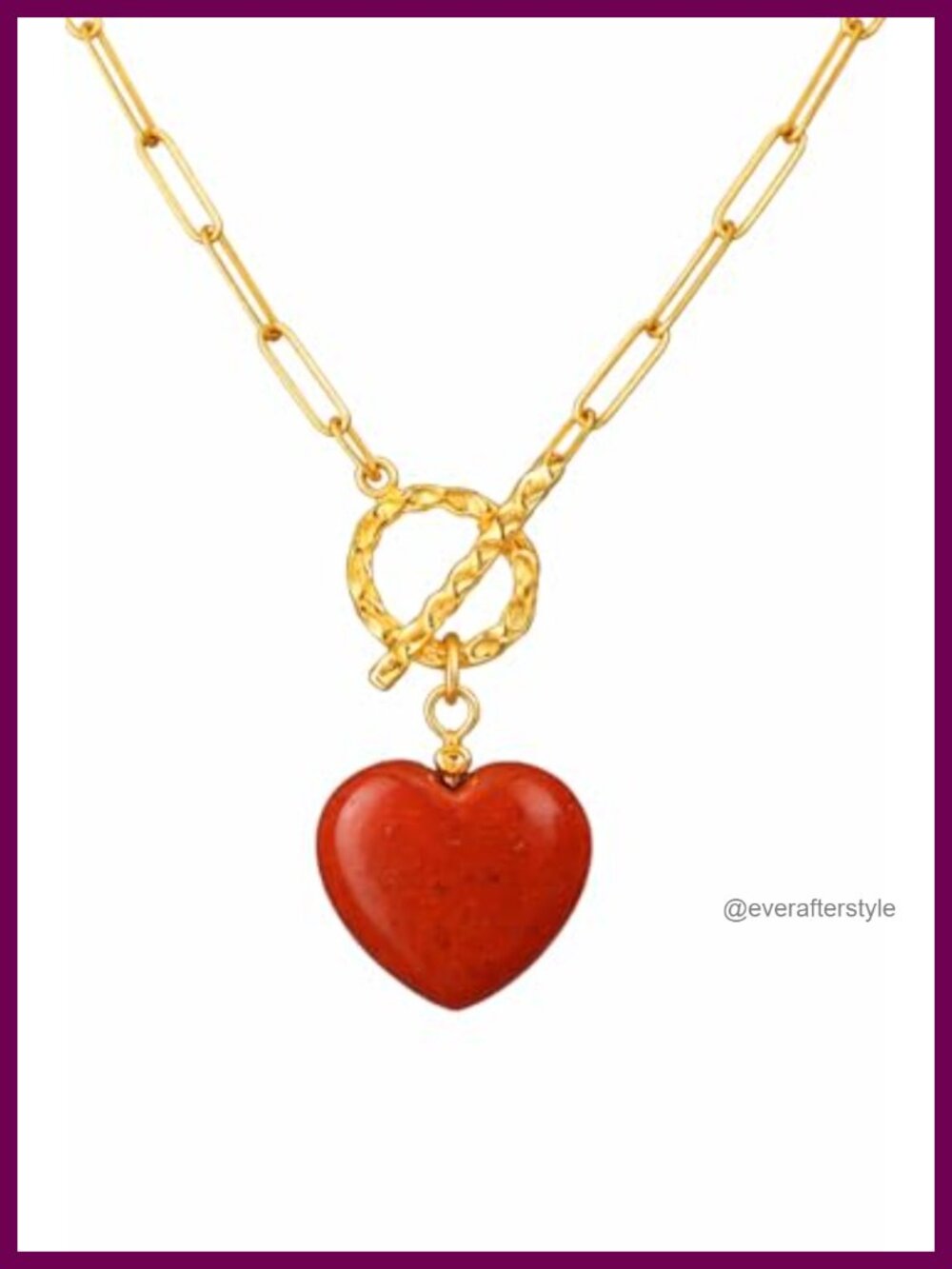 Gold Plated Red Jasper Heart Pendant Necklace Women Toggle